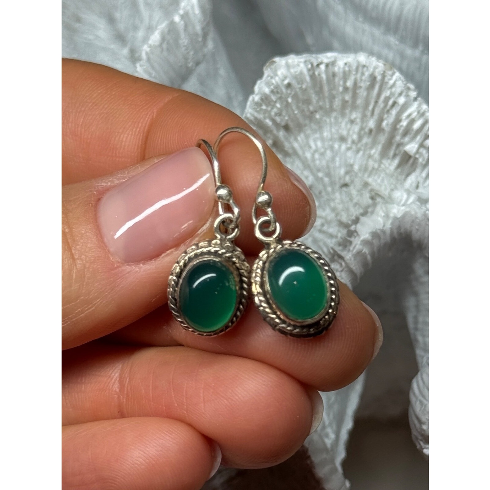 925 Sterling Silver Jadeite Earrings Length 11 Inch 150$